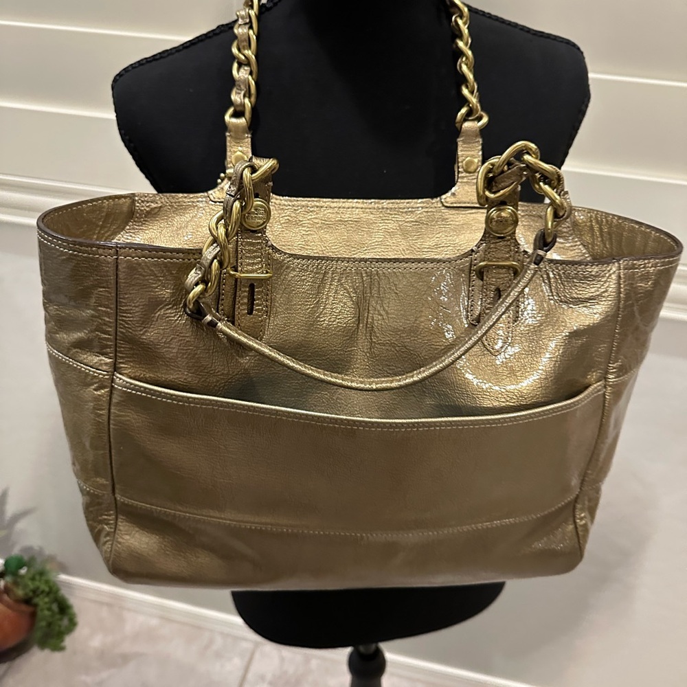 Coach Madison Tribeca Metallic Gold Leather Tote with Chain-Link Straps - Picture 15 of 16